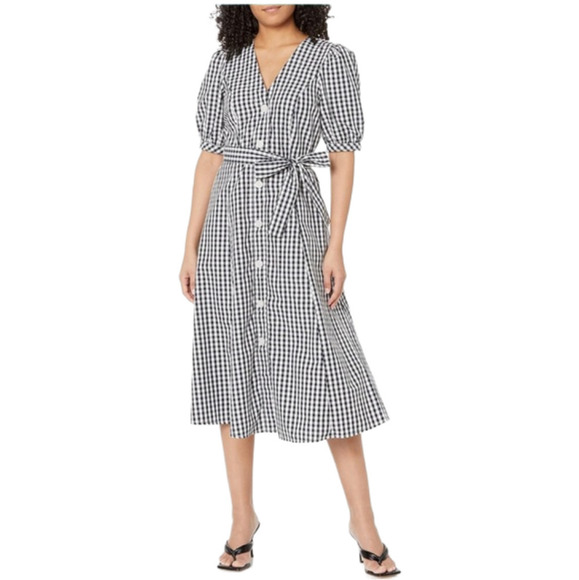 Tommy Hilfiger Gingham Cotton Button Down Short Sleeve Tie Waist Navy/White 8 - Picture 3 of 13